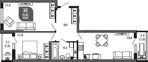 Продается 3-комн. квартира, 61 м²