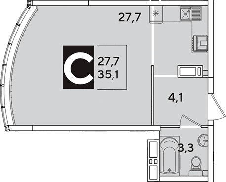 Продается 1-комн. квартира, 35.1 м²
