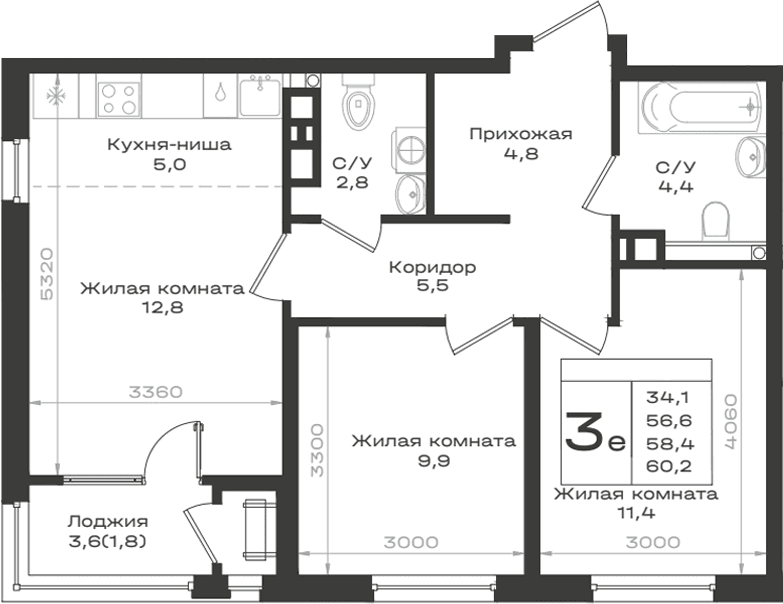 Продается 3-комн. квартира, 56.6 м²