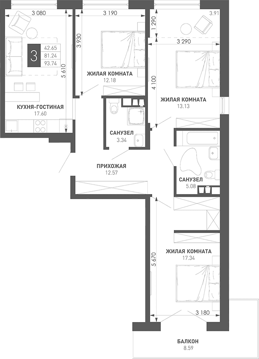 Продается 4-комн. квартира, 87.2 м²