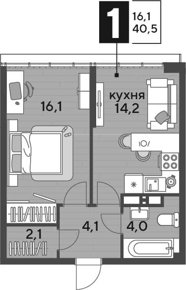 Продается 1-комн. квартира, 40.5 м²