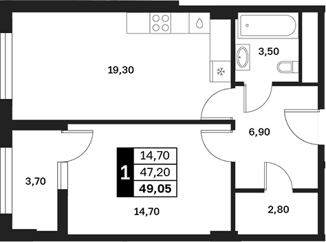 Продается 1-комн. квартира, 47.2 м²