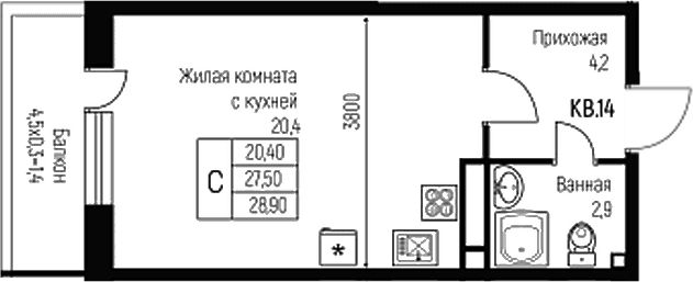 Продается 1-комн. квартира, 27.5 м²