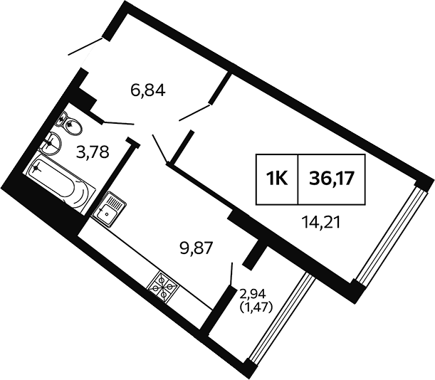 Продается 1-комн. квартира, 34.7 м²