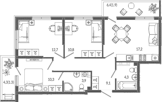 Продается 4-комн. квартира, 68.3 м²