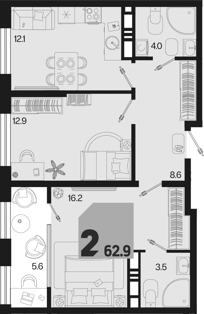 Продается 2-комн. квартира, 57.3 м²