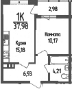 Продается 1-комн. квартира, 36.49 м²