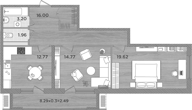 Продается 2-комн. квартира, 68.32 м²