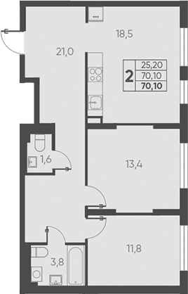 Продается 2-комн. квартира, 70.1 м²