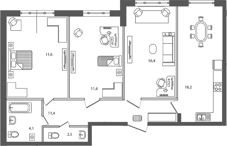 Продается 3-комн. квартира, 75.8 м²