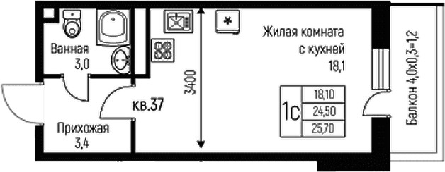 Продается 1-комн. квартира, 24.5 м²