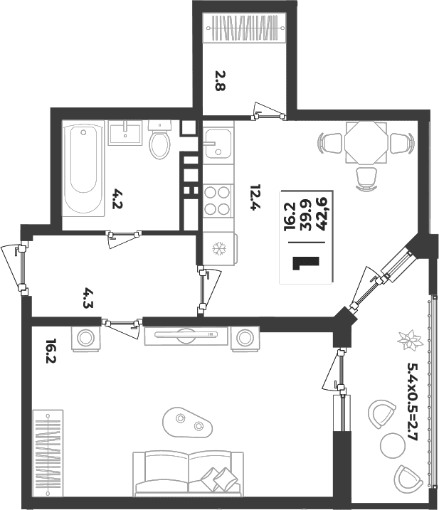 Продается 1-комн. квартира, 39.9 м²
