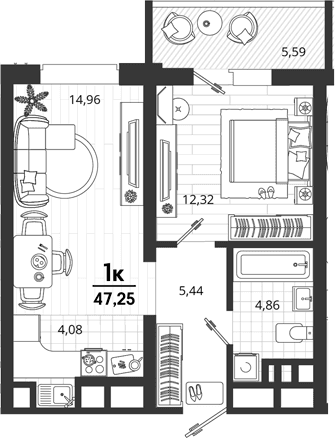 Продается 1-комн. квартира, 41.66 м²