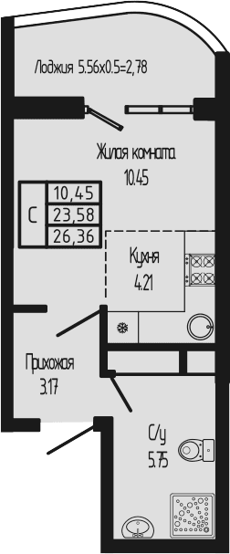 Продается 1-комн. квартира, 23.58 м²