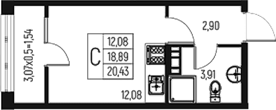 Продается 1-комн. квартира, 18.89 м²