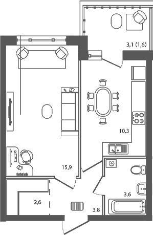Продается 1-комн. квартира, 36.2 м²