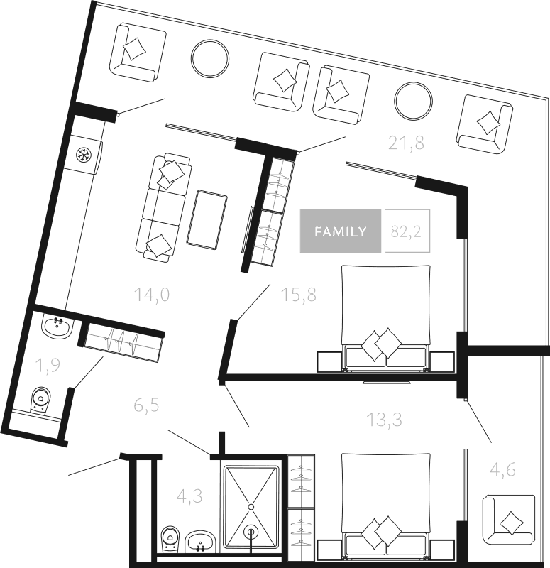 Продается 2-комн. квартира, 55.8 м²