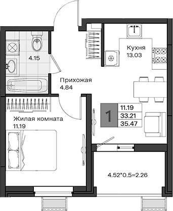 Продается 1-комн. квартира, 33.21 м²