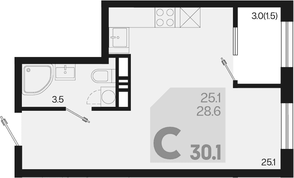 Продается 1-комн. квартира, 28.6 м²