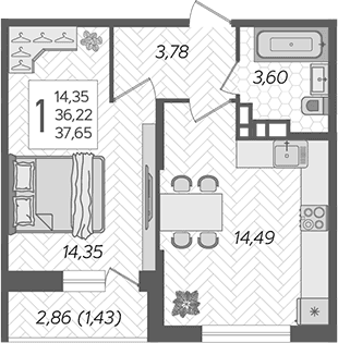 Продается 1-комн. квартира, 36.22 м²