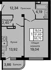 Продается 1-комн. квартира, 51.89 м²