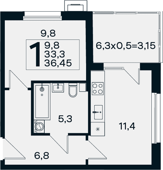 Продается 1-комн. квартира, 33.3 м²