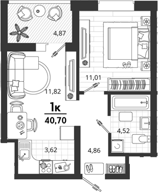 Продается 1-комн. квартира, 35.83 м²
