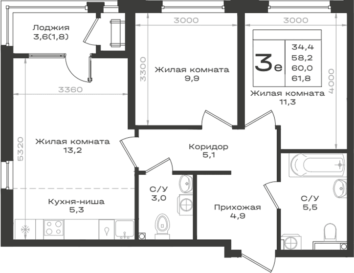 Продается 3-комн. квартира, 58.2 м²