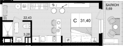 Продается 1-комн. квартира, 25.71 м²