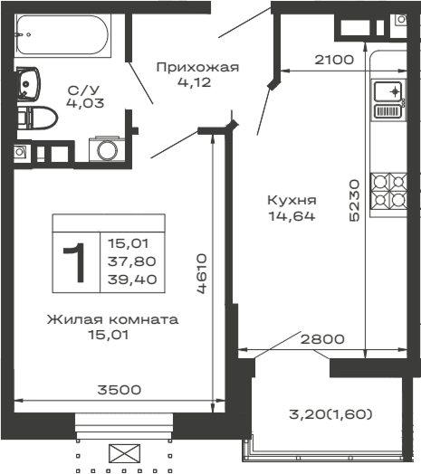 Продается 1-комн. квартира, 37.8 м²