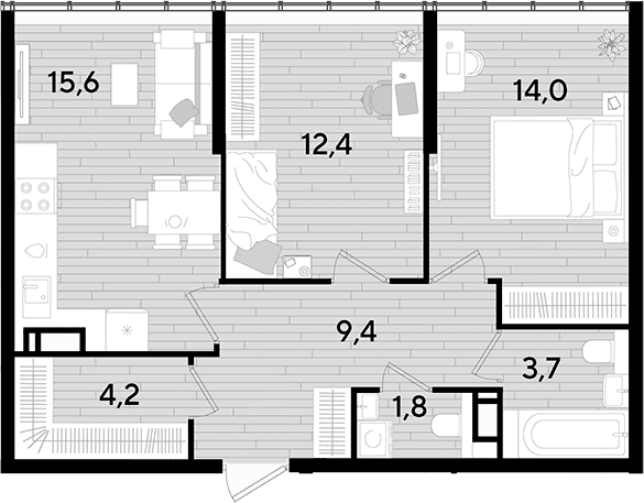 Продается 2-комн. квартира, 59.4 м²
