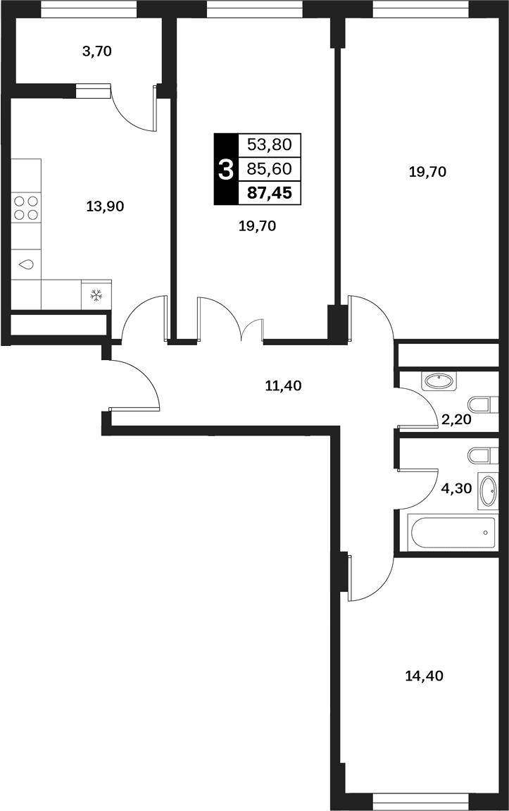 Продается 3-комн. квартира, 85.6 м²