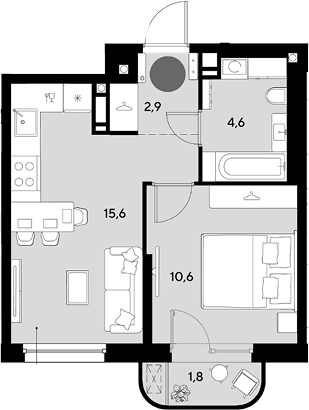 Продается 2-комн. квартира, 33.7 м²