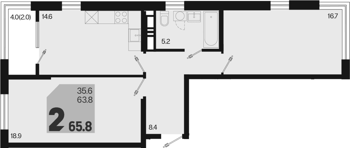 Продается 2-комн. квартира, 63.8 м²