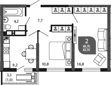 Продается 2-комн. квартира, 48.7 м²