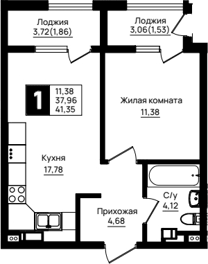 Продается 1-комн. квартира, 37.96 м²