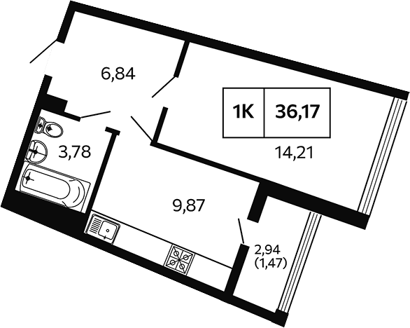 Продается 1-комн. квартира, 34.7 м²