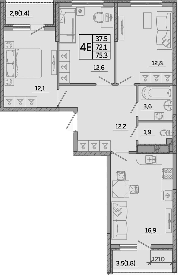 Продается 4-комн. квартира, 72.1 м²