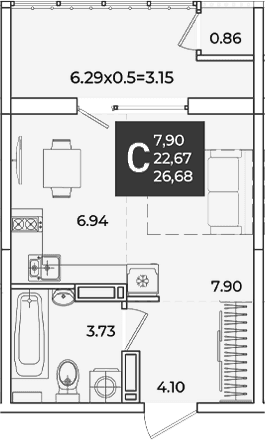 Продается 1-комн. квартира, 22.67 м²