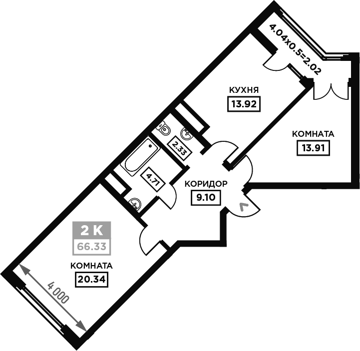 Продается 2-комн. квартира, 64.31 м²