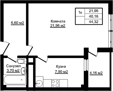 Продается 1-комн. квартира, 40.16 м²