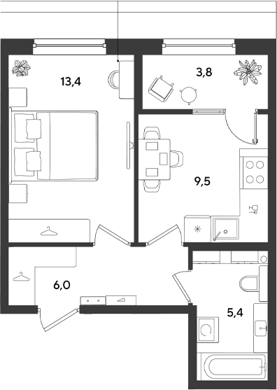 Продается 1-комн. квартира, 34.3 м²