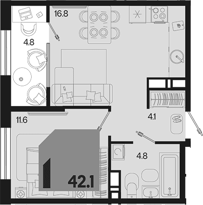 Продается 1-комн. квартира, 37.3 м²