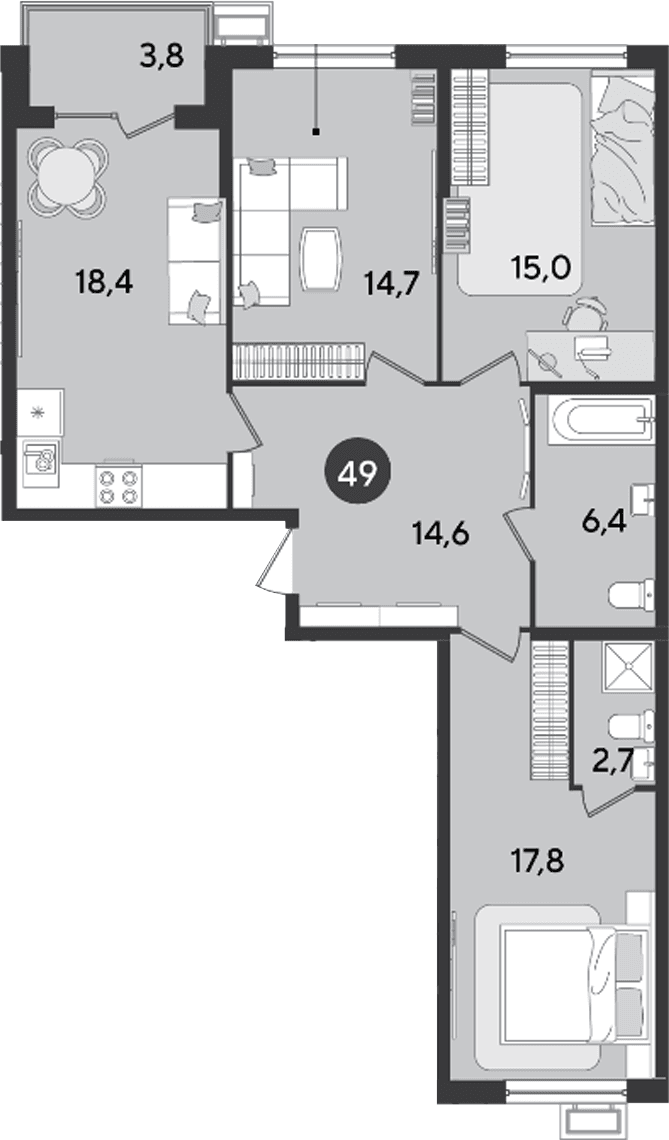 Продается 3-комн. квартира, 89.6 м²