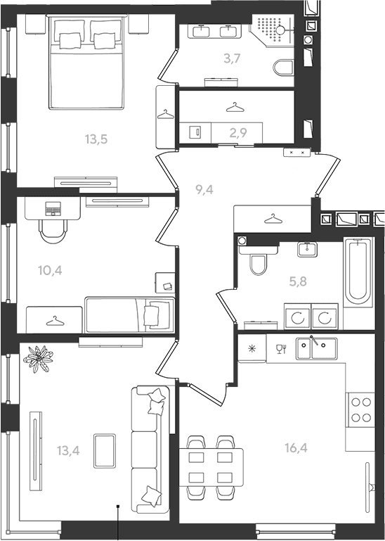 Продается 3-комн. квартира, 75.5 м²