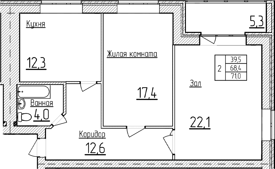 Продается 2-комн. квартира, 68.35 м²