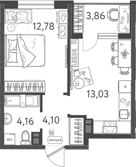 Продается 1-комн. квартира, 34.07 м²