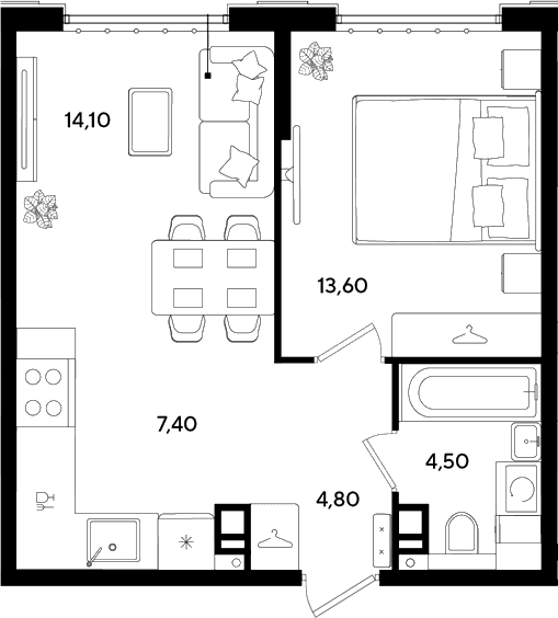 Продается 1-комн. квартира, 44.4 м²