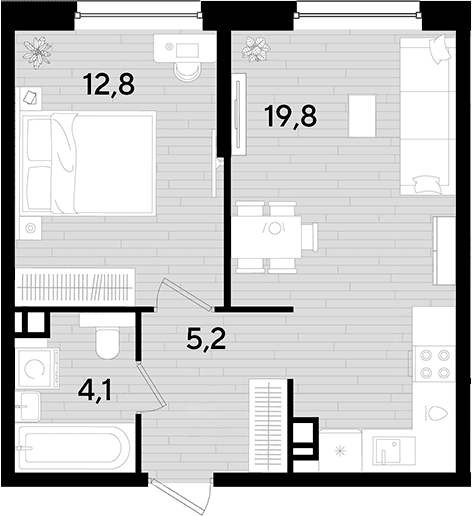 Продается 1-комн. квартира, 41.9 м²