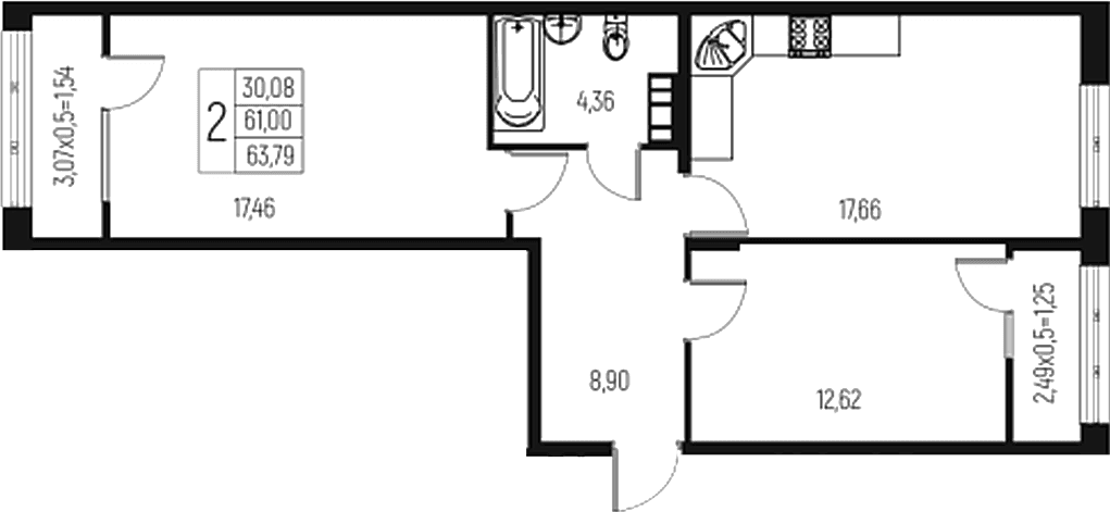 Продается 2-комн. квартира, 61 м²
